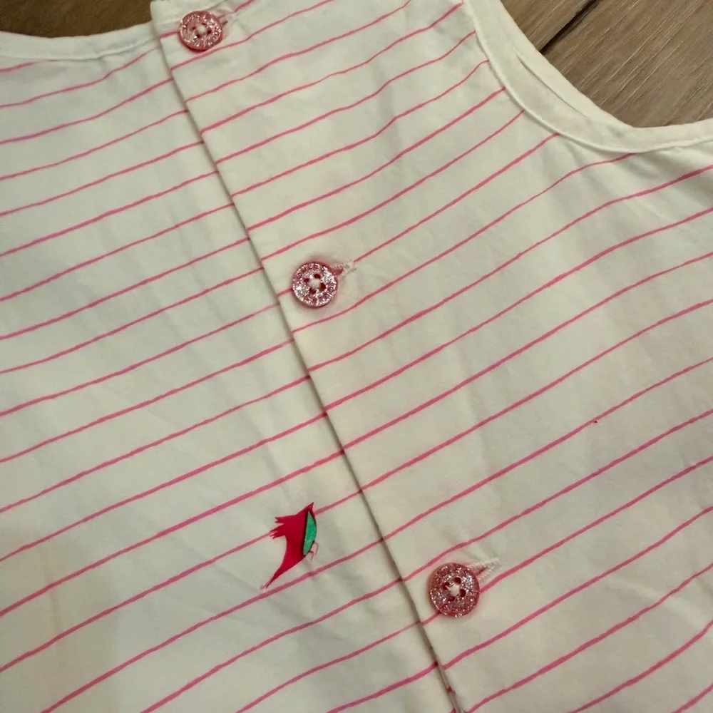 Joules Cream Dress with Pink Stripes and Garden Border Sz 3